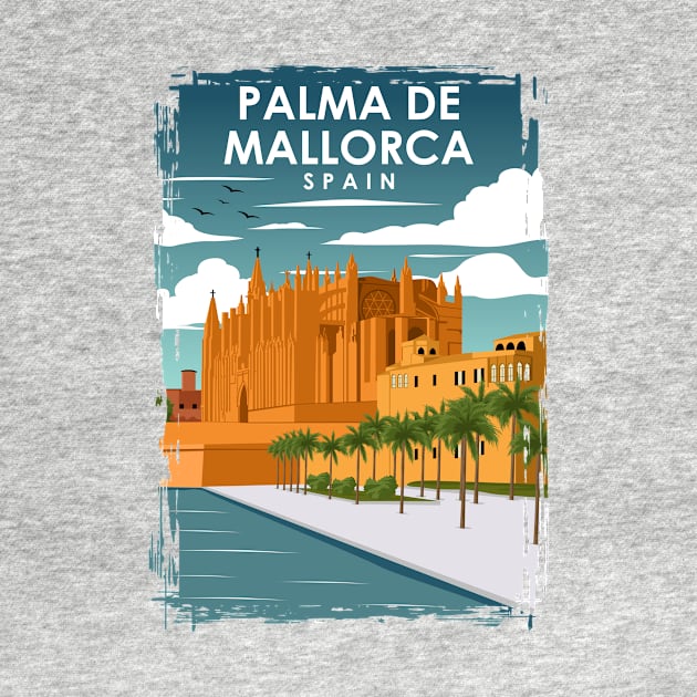 Palma De Mallorca Spain Vintage Minimal Retro Travel Poster by jornvanhezik